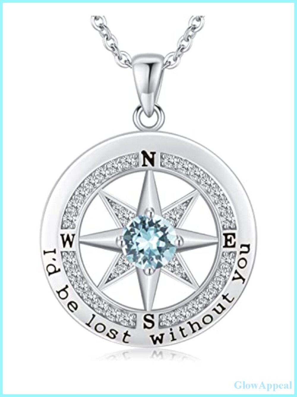 S925 Sterling Silver Compass Necklace I'd be Lost Without You Cubic Zirconia
